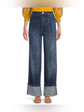 Kut from the Kloth Sienna Straight Leg Cuffed Jeans Dark Indigo Size 10